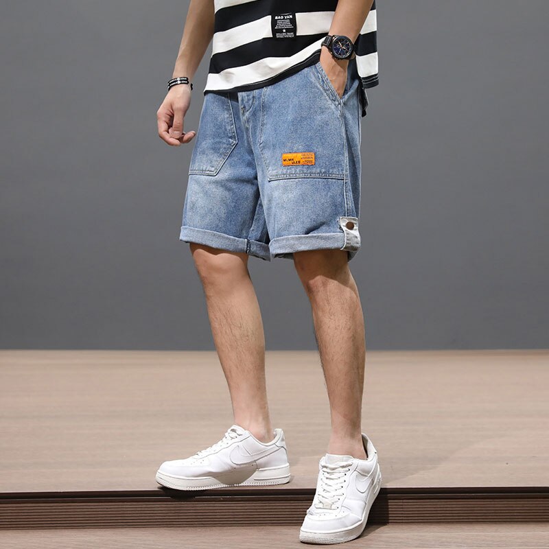 Modern Blue Pockets High Waist Denim Men Shorts Summer YL026