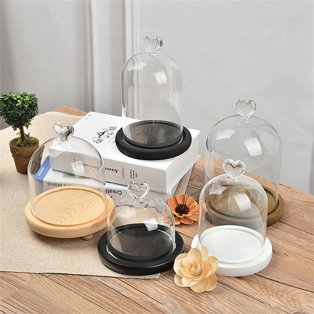 Pot de Cloche en verre avec Base en bois, couverture anti-poussière, ornement de bureau de chambre à coucher pour la maison, fête de noël