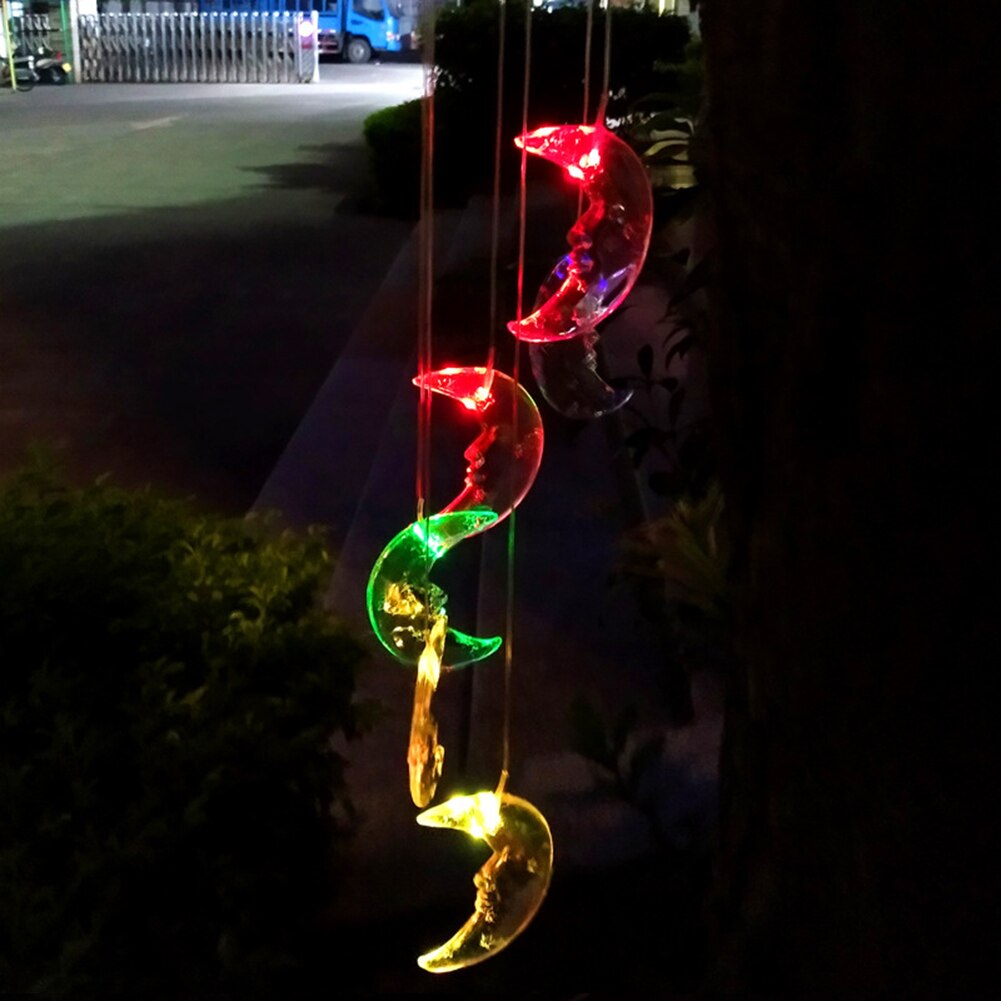 LED Solar Light Color Changing Moon Wind Chime Lamp Outdoor Garden Fences Light Transparent Solar Copper Bulb Chandelier