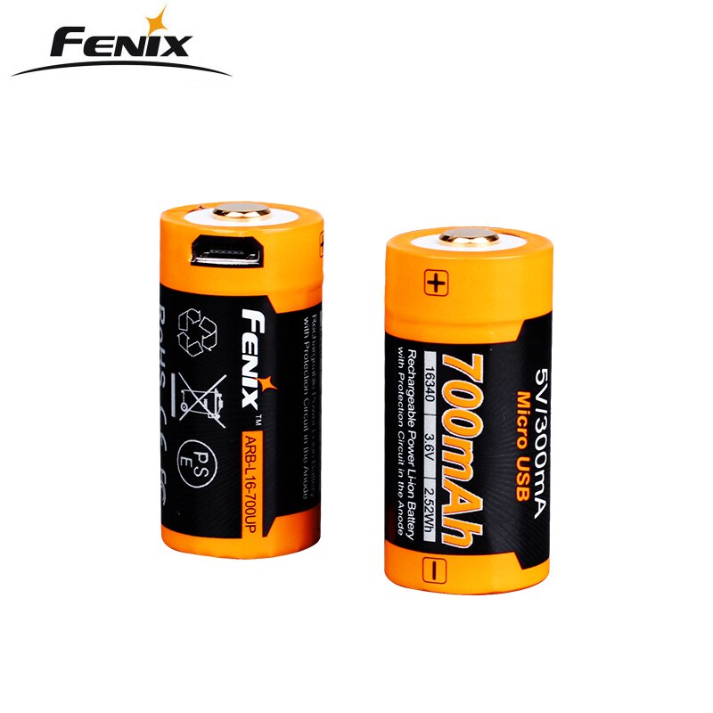 Fenix – batterie Li-ion 700 RCR123A, Rechargeable par USB, 16340 mAh: 2 PCS