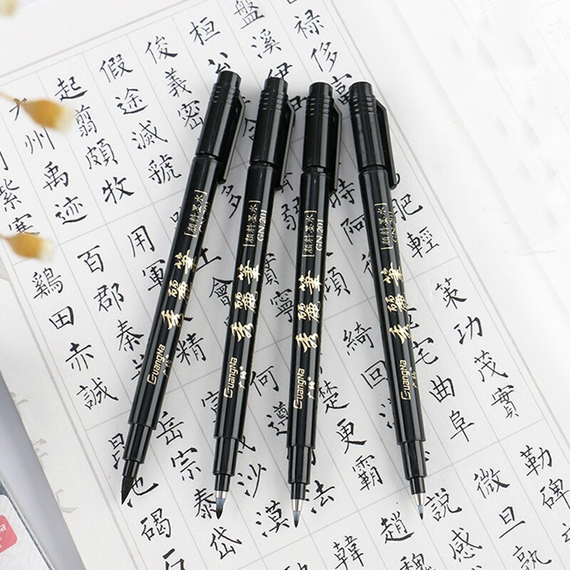 4 pcs/set Calligraphy Pen Fine Medium Brush Tip for Hand Lettering Drawing Writing Signature Illustration School Art Marker Pens