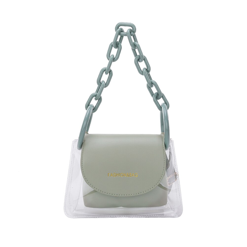 Transparent PVC Crossbody Bag Women PU Acrylic Chain Ladies Shoulder Messenger Flap Handbags: Green