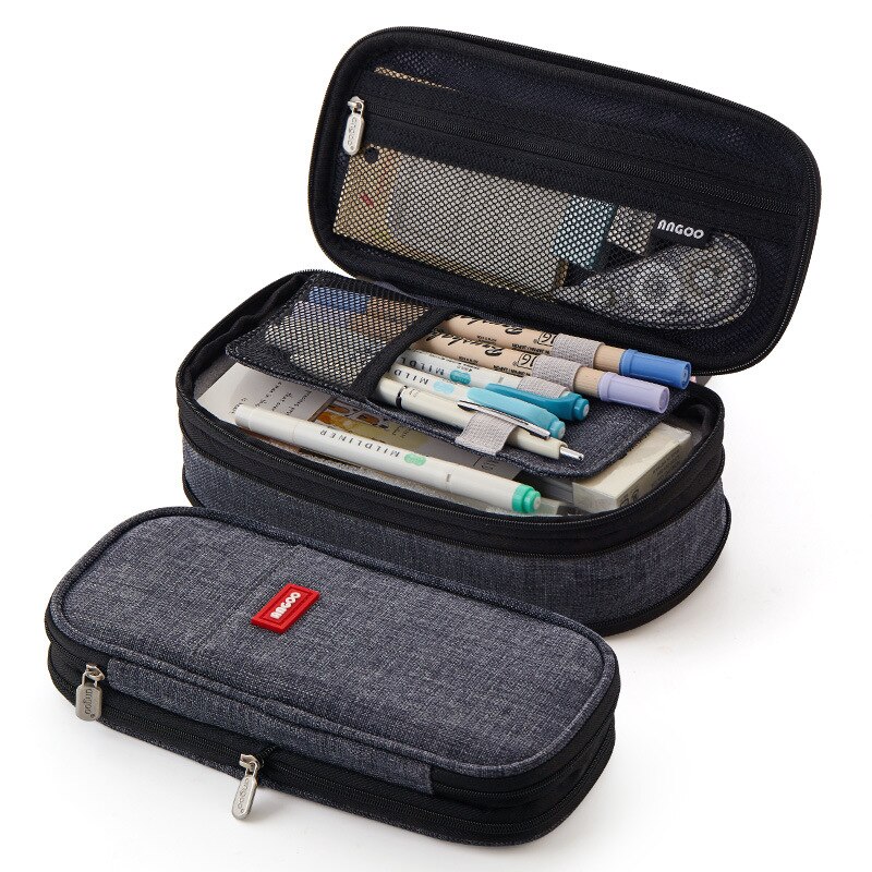Schule Bleistift Fall für Kinder Große Leinwand Bleistifte Tasche Nette Nette Bleistift Box Doppel Layered Pencilcase Tasche Schule Student Lieferungen: Cute Black Cat