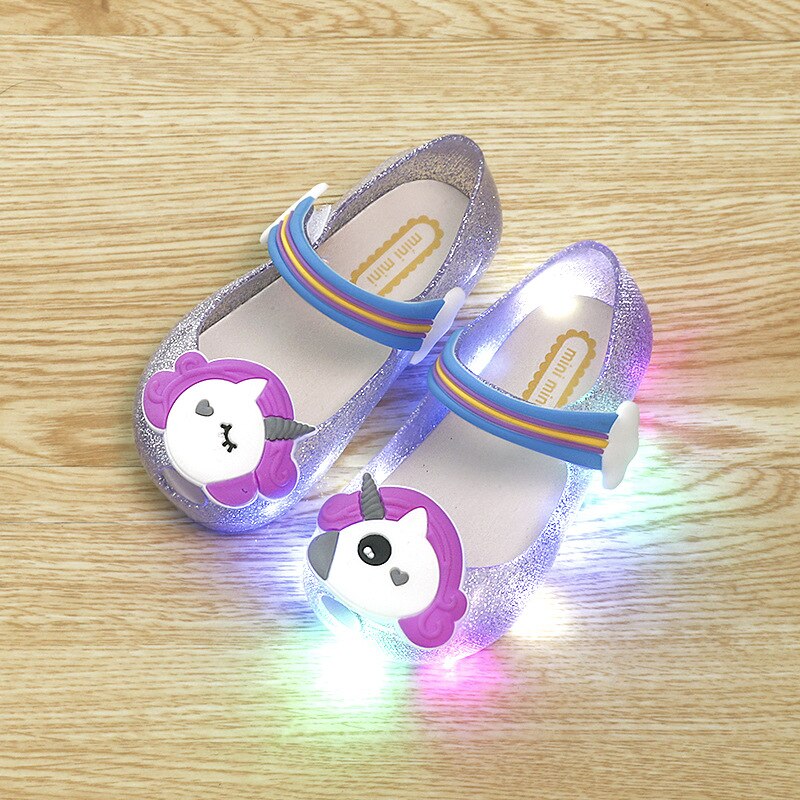 Jenter enhjørning sko barn gelé sandaler led lys opp glitter sko liten jente enhjørning fest enhjørning kjole sandal