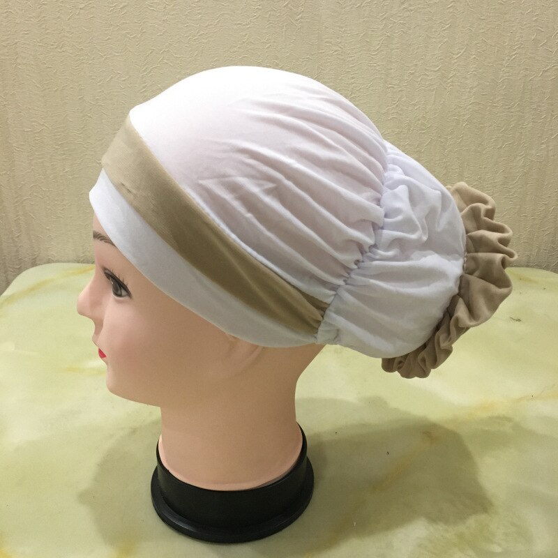 Muslim Woman Casual Headdress Big Flower Headscarf Hat Hair Loss Cap Islamic Baotou Cap Chemo Hat Color Matching Hats Headwear: White