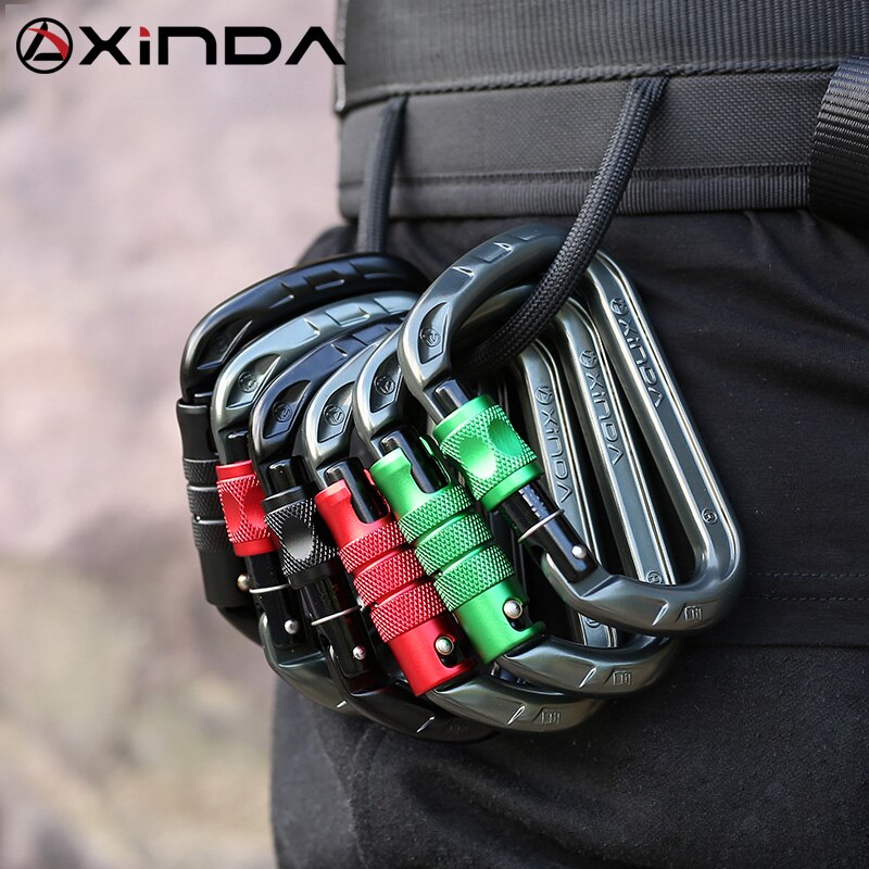 Xinda outdoor D-shape rock climbing carabiner aluminum mountaineering Screw Auto safety buckle climbing carabiner