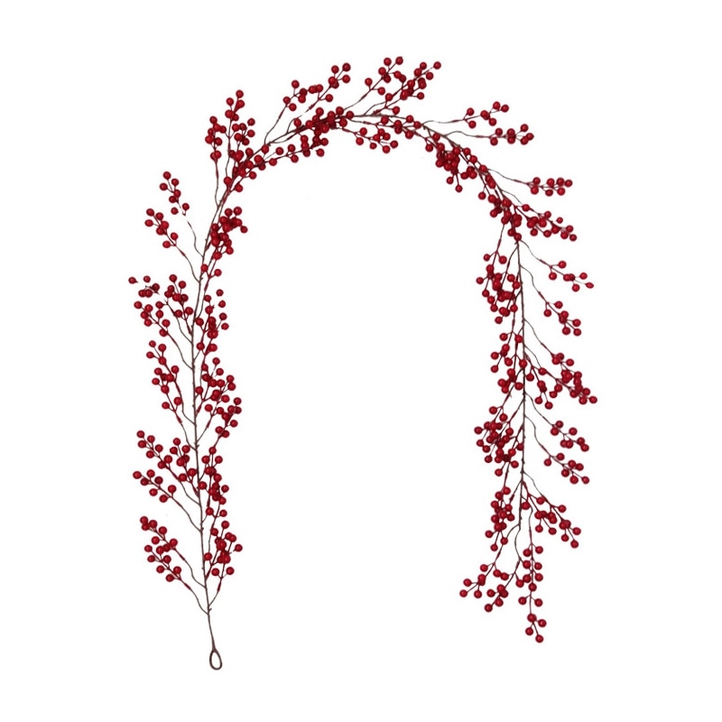Guirlande de noël de baie rouge de 6.39FT, guirlande artificielle Flexible de baie pour la décoration de cheminée pour le décor de noël d'hiver: Default Title