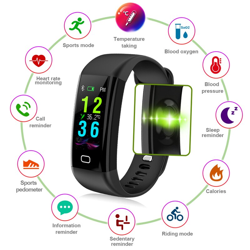F77 Fitness Armband Smart Band Mannen Vrouwen Stappenteller Polsband Bloeddruk Smart Horloge Hartslagmeter Body Temperatuur