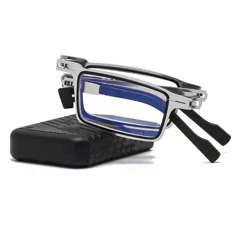 Gafas de lectura plegables con bloqueo de luz azul, cómodas gafas de Metal de marco completo para hombres y mujeres, ultraligeras, portátiles HD: Blanco / +400