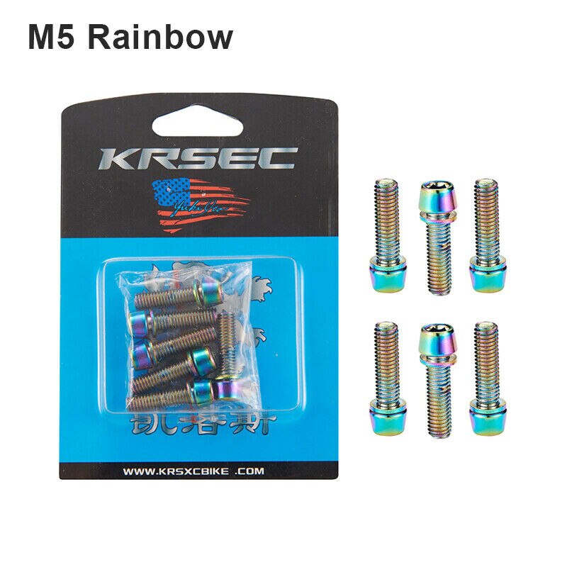 Krsec M6/M5 Stuurpen Bouten Titanium Kleur Mtb Fiets Stuurpen Schroeven Rvs Vaste Bout Stuurpen Schroef fietsen Onderdelen: M5 Rainbow