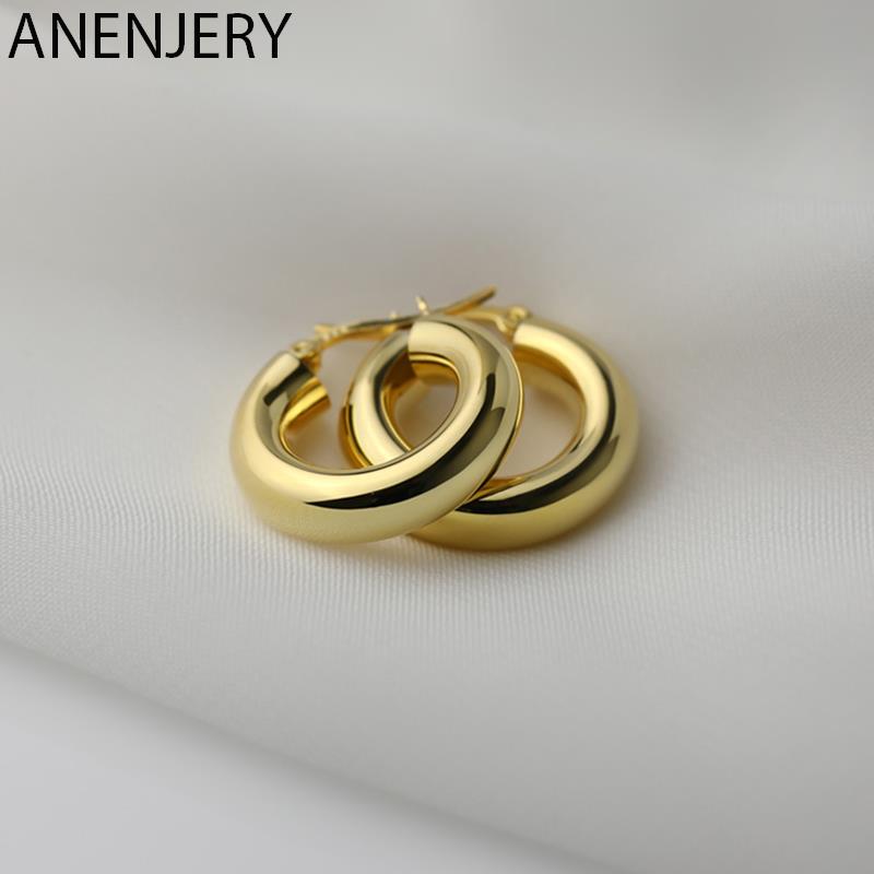 Anenjery prata cor chunky hoop brincos para mulheres tubo redondo brincos diário festa jóias 2022