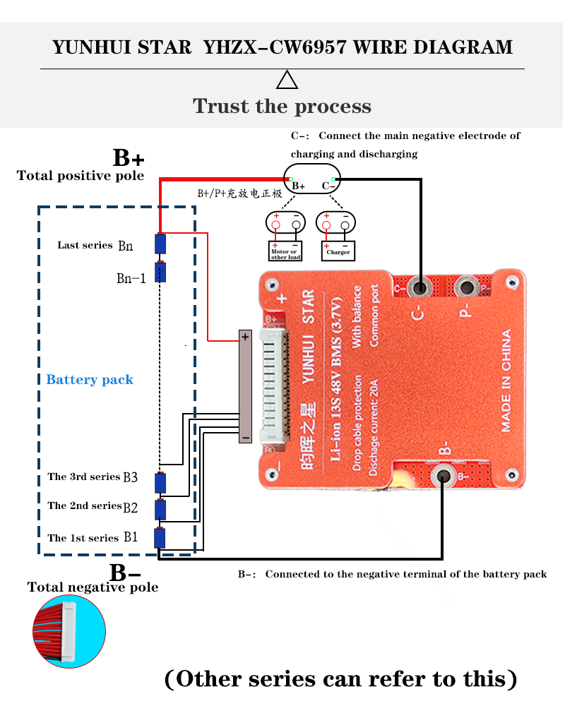 YUNHUI STAR BMS Li-Ion 13S 14S BMS 48V 20A 30A 45A 70A with NTC Temperature Sensor For 18650 Battery Pack Li-ion Commm Port