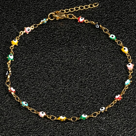 Nova chegada esmalte estrelas pulseiras feminino aço inoxidável colorido encantos tornozeleira pulseiras com extensão: Mixed Gold / 22cm with Extension