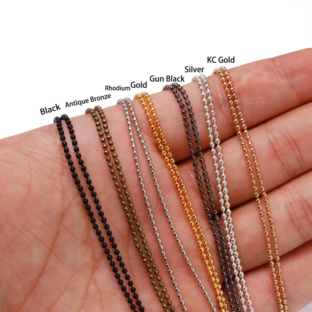 5 m/lote 1,2 1,5 2,0mm cadenas de cuentas de bolas de Metal hallazgos cadena de collar Kettingen a granel para suministros de joyería accesorios DIY