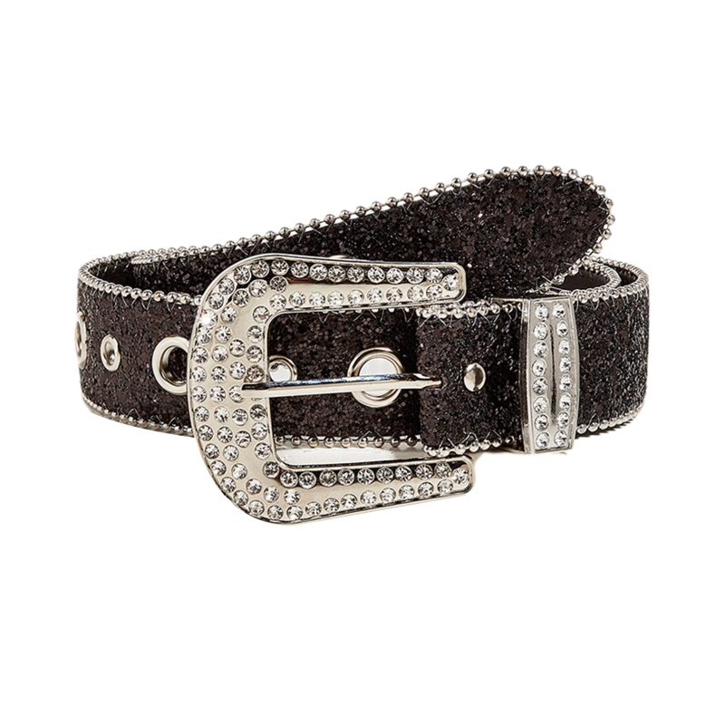 Cinturones góticos de diamantes de imitación para mujer, PU correa de cuero, cinturones de diamantes de imitación, vaquero occidental Y2K para niñas, cinturón de para Jeans, DXAA: Negro
