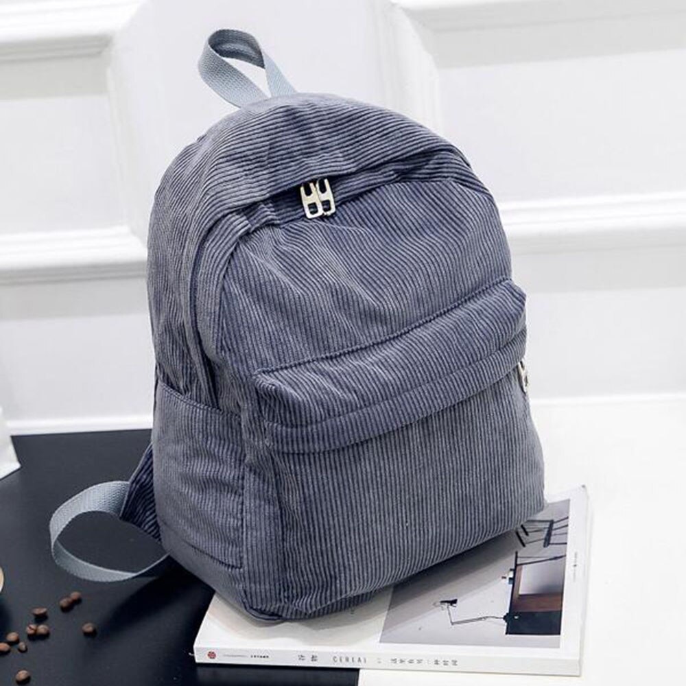 Women Backpack Preppy Style School Bags Soft Fabric Travel Backpack Corduroy Bookbag for Teenage Girls Striped Small Backpack: Gray