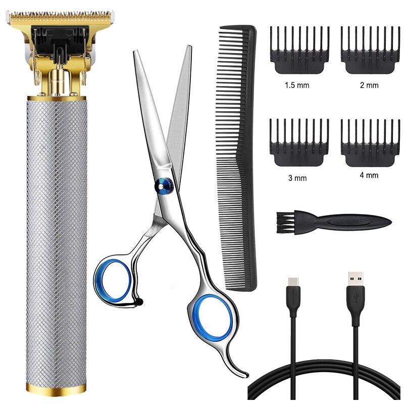 ZqZq – tondeuse à cheveux pour hommes, coupe-cheveux électrique, machine de coiffeur avec ciseaux et peigne: Silver