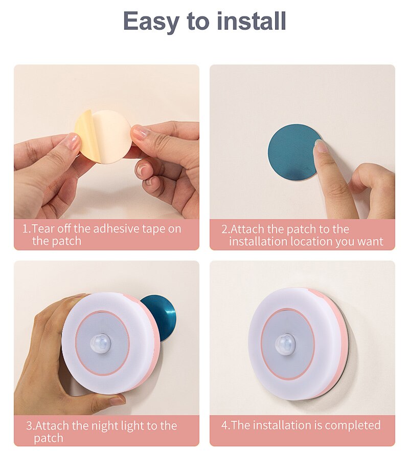 Mini Night Light Smart Motion Sensor LED Night Lamp Light Battery Operated WC Bedside Lamp For Room Hallway Pathway Toilet