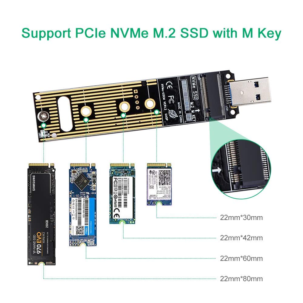 Onvian M.2 NVME adaptador USB 3,1 M-clave M.2 NGFF NVME a USB Tarjeta de alto rendimiento 10 Gbps USB 3,1 Gen 2 Chip puente SSD