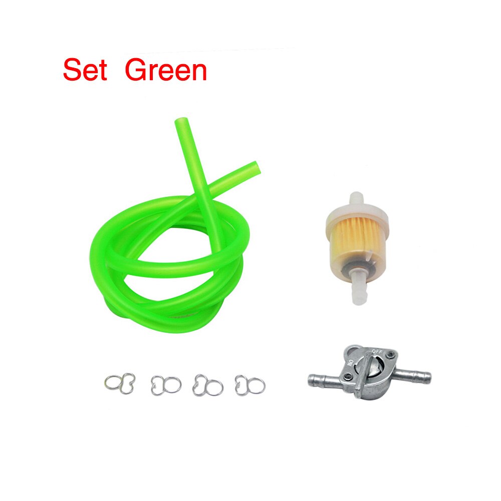 Zs Motos 6 Mm Motorfiets Benzine Brandstof Tap Kleppen Op/Uit Schakelaar + Olie Buis + Olie Filter Inline benzinekraan Pit Dirt Bike Atv Utv Scooter: Green set