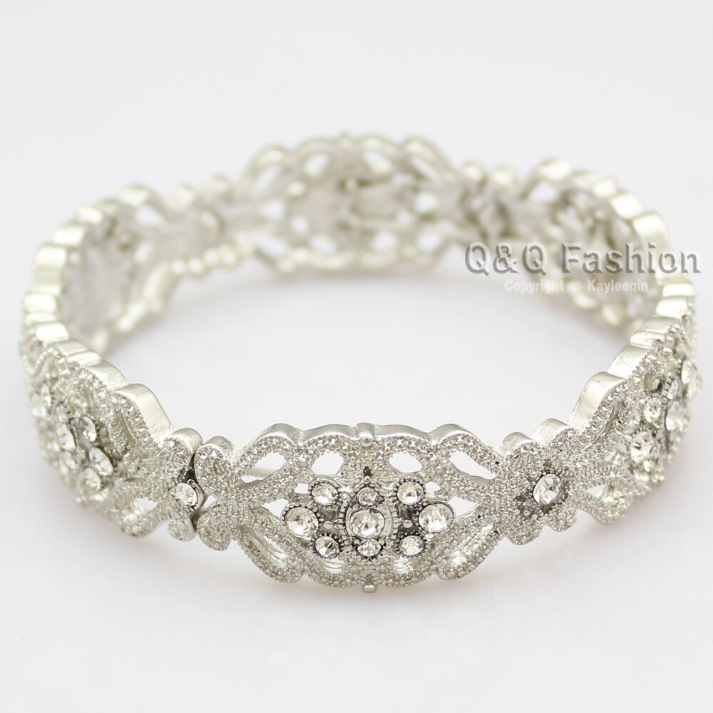 Art Deco 1920 s Great Gatsby Blume Österreich Kristall Braut Armreif Bangle Silber Gute Schmuck