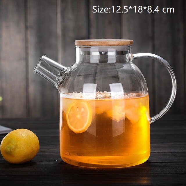 Tea Pot Set Heat-resistant Glass Jug Can Be Heated Bamboo Lid Large Capacity Borosilicate Glass Kongfu Tea Set Kitchen Supplies: D