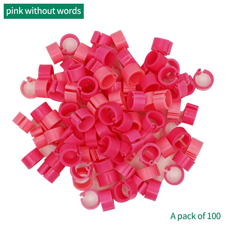 100Pcs 11Colors Birds Feet Rings Inner Diameter 8Mm Width 7Mm Plastic Clip Ring Pigeon Dove Quail Foot Ring Farm Animal Carrier: Pink