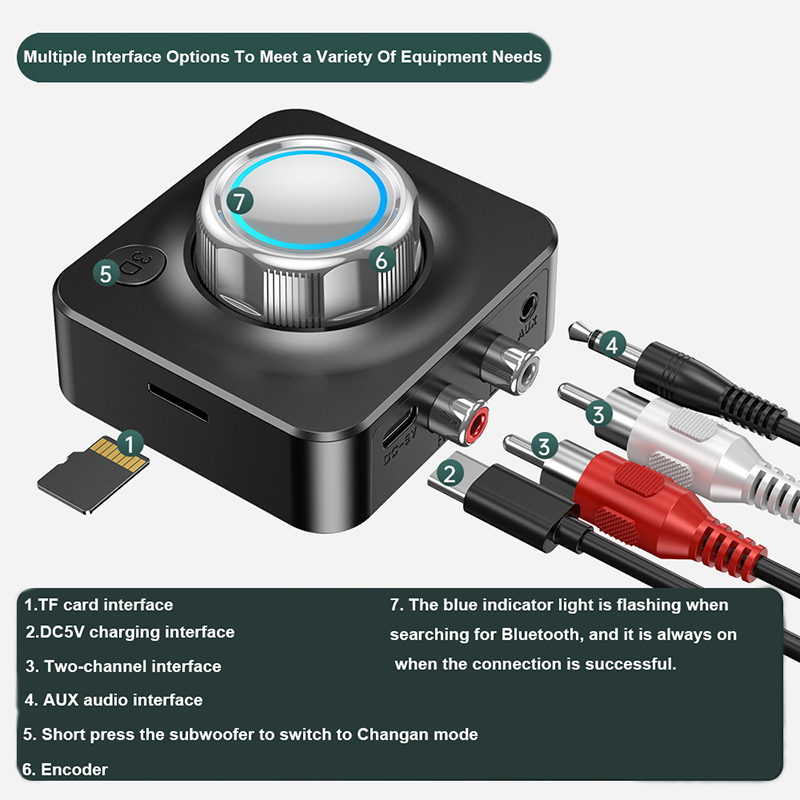 3.5Mm Bluetooth Adapter Rca Stereo Receiver Support Tf Card Playback With 3D Subwoofer Mode Suitable For Car Or Audio Equipment