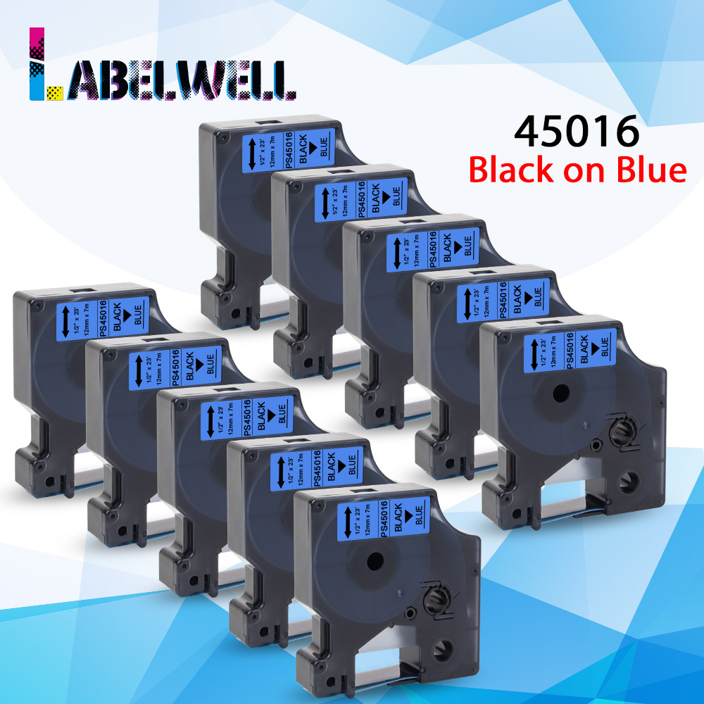 10PK 12mm 45013 Black on White For Dymo D1 45013 Label tapes Compatible for Dymo Label Manager 160 280 210 450 LM160 Label Maker: 10PK Black on Blue