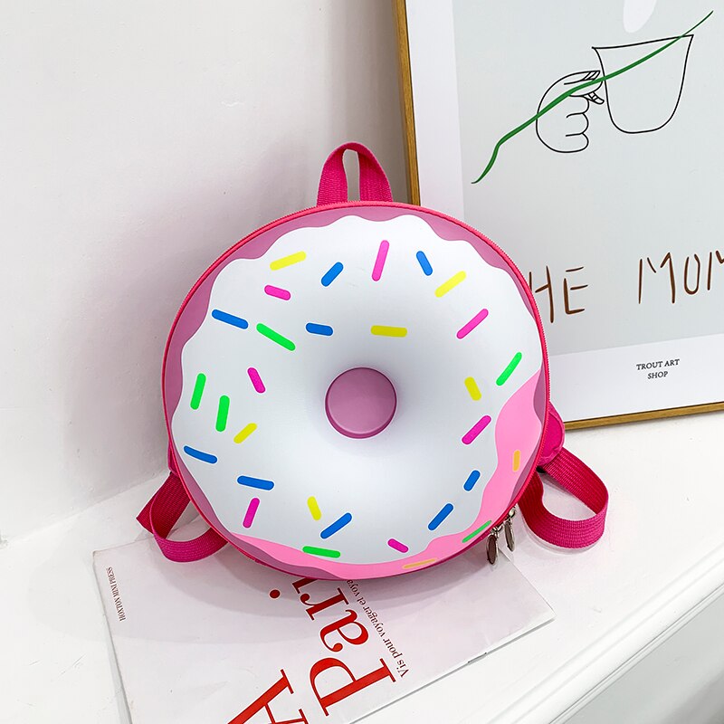 Lovely Baby Cartoon Donuts Backpack Boys Girls Waterproof Round Nursery School Bag Zipper Backpack: Roze