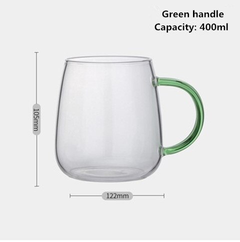 Color handle transparent glass coffee tea beverage dessert breakfast milk cup kitchen utensil with handle glass: A  Green handle