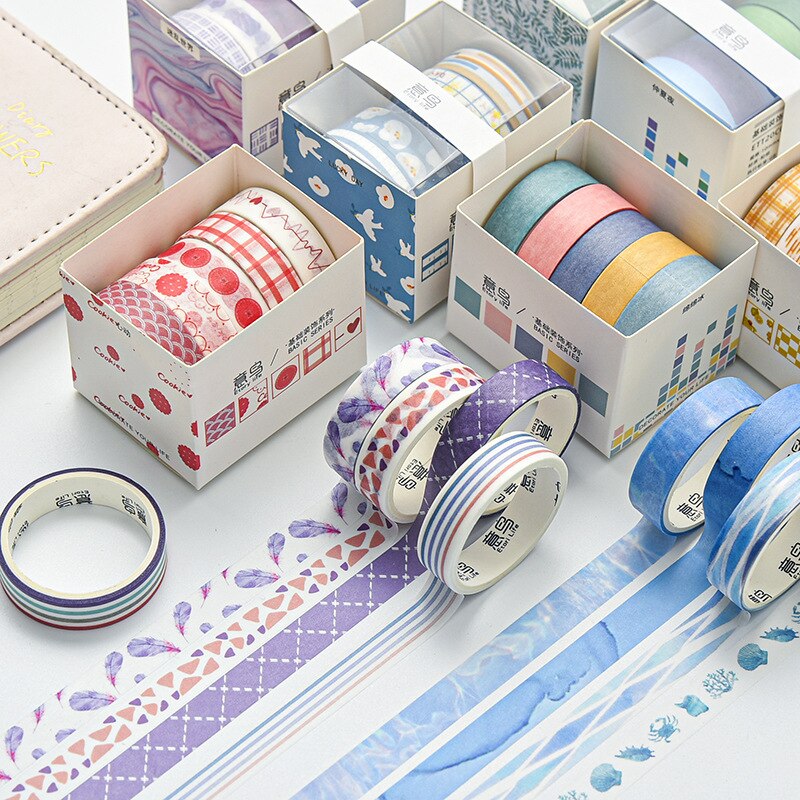 5 Pcs Geometric Patterns Series Washi Masking Tape Adhesive Crafts Tape For Diy Planner Journal Decorative Wrapping