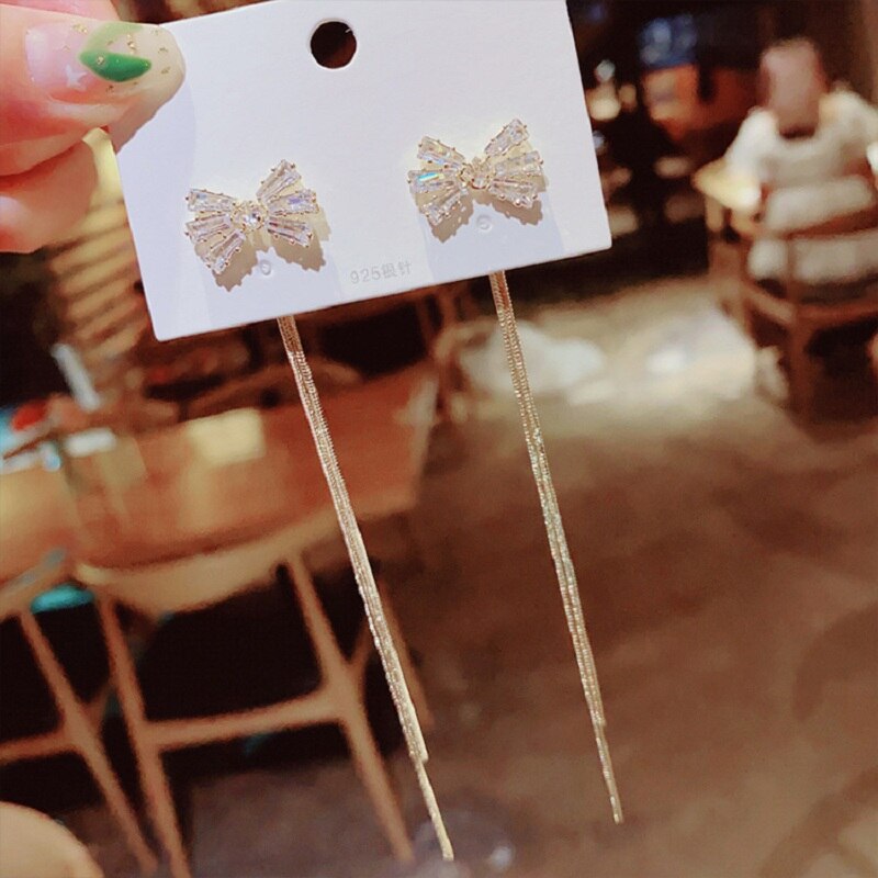 Exknl Zinc Alloy Trendy Butterfly Women Dangle Earrings For Women Korean Long Crystal Earrings Feminine Tassels Grape Jewel
