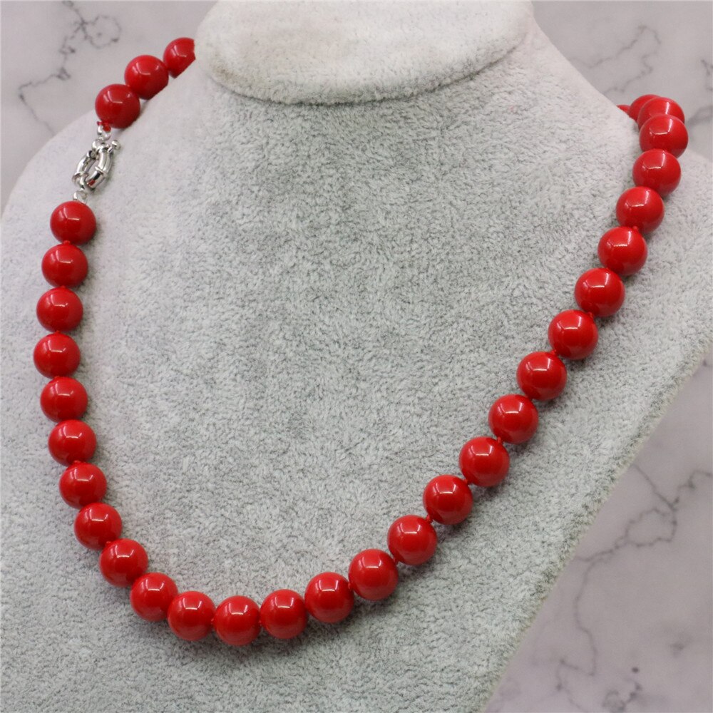 Leuke/Romantische Mode Mooie Kunstmatige Red Coral Ronde Kralen 8/10/12/14Mm Ketting Ketting choker Sleutelbeen Sieraden 18Inch Y780: 10mm