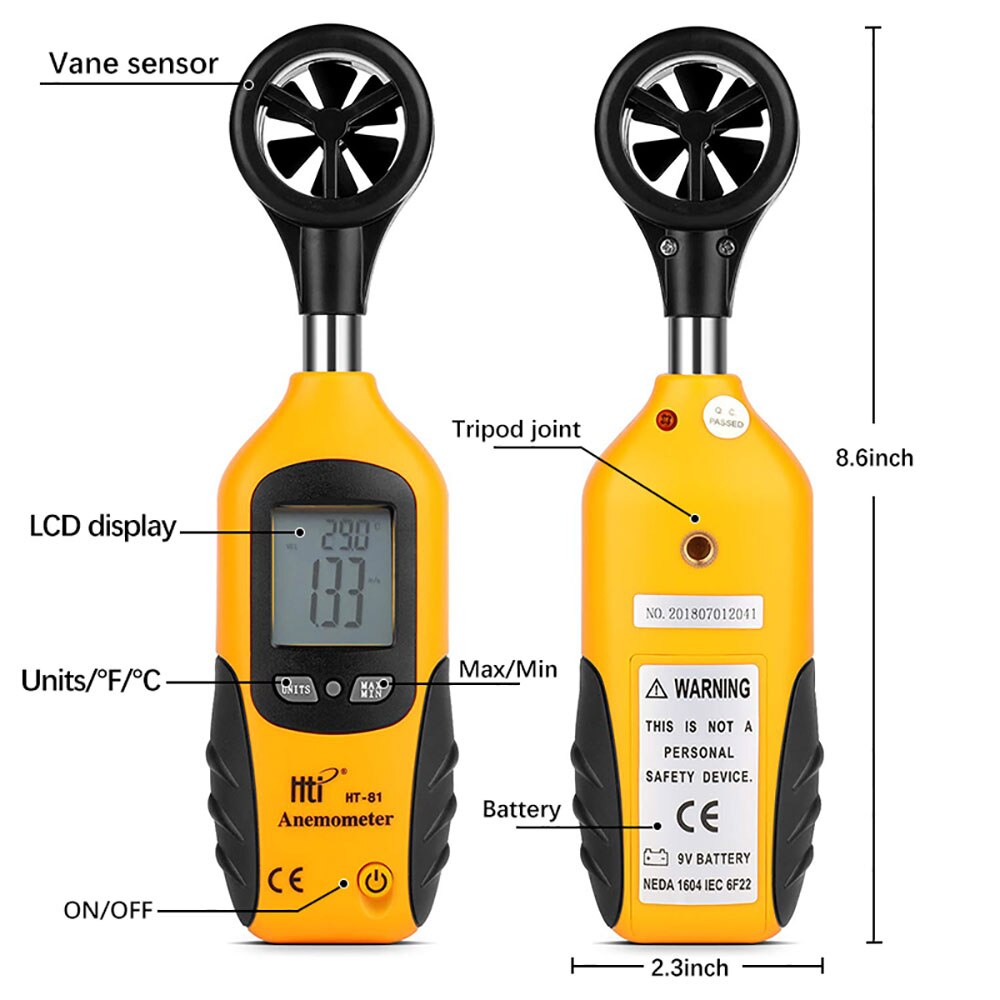 Anemómetro de velocidad del viento Hti, medidor Digital de velocidad del viento portátil, Sensor anemómetro, Ht-81 de velocidad del viento de 0-30 M/S,