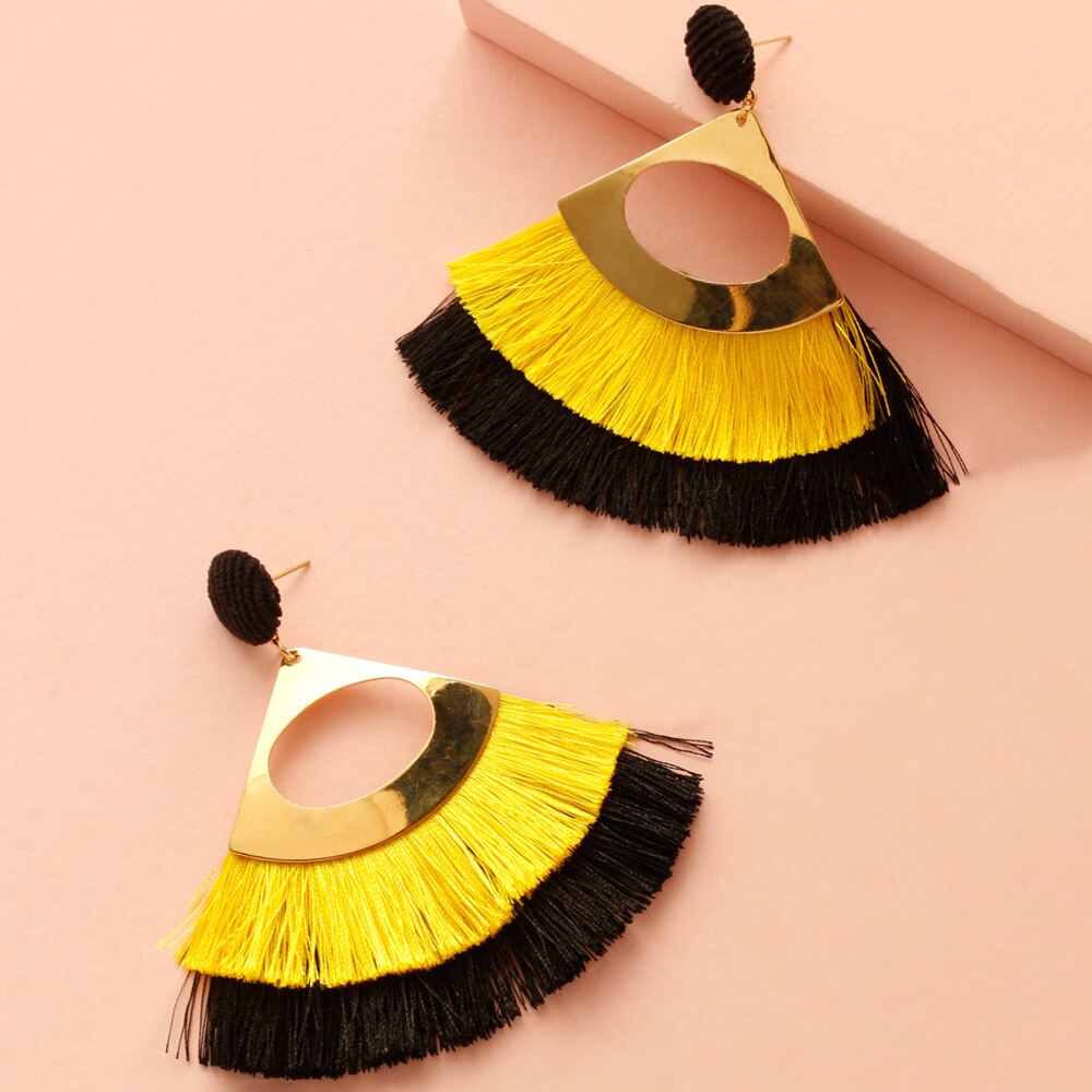 ZYZQ Böhmischen Lange Quaste Ohrringe für Frauen Jahrgang Runde überbacken Boho Metall Zwei-Farbe Ohrringe Schmuck: QW-äh-8880
