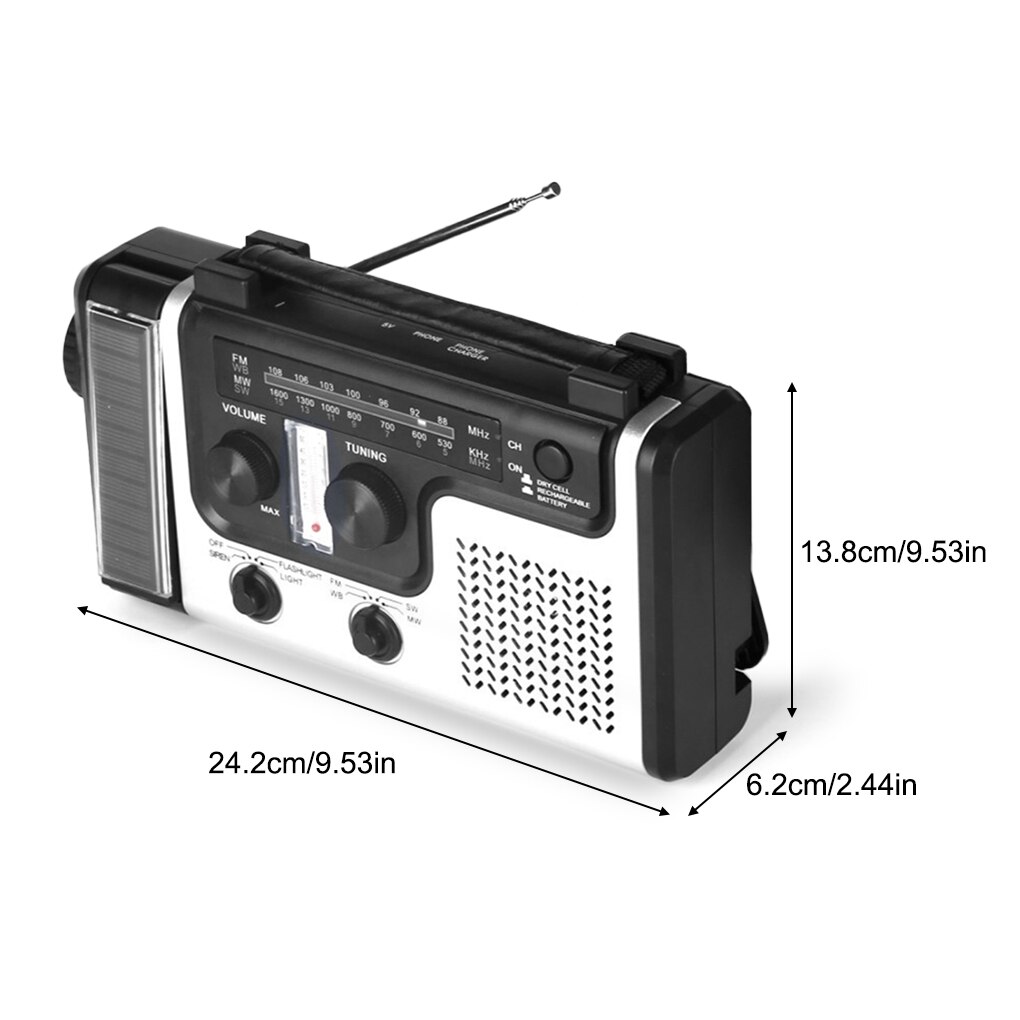 Emergency Portable AM FM SW1 SW2 Radio Hand Crank Self Powered Solar Radios Flashlight Reading Light Outdoor LED Flashlight