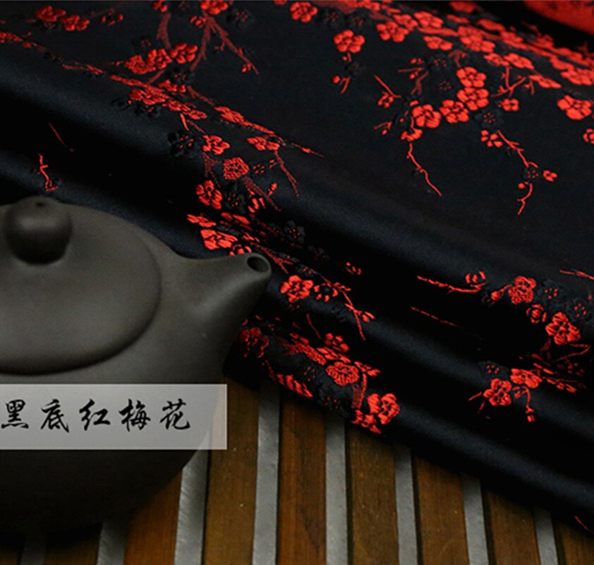 Tela floral de ciruela roja imitación de seda tejido Damasco brocado de Jacquard mobiliario para tapizar costura retazos de tela de tejido 75*50cm