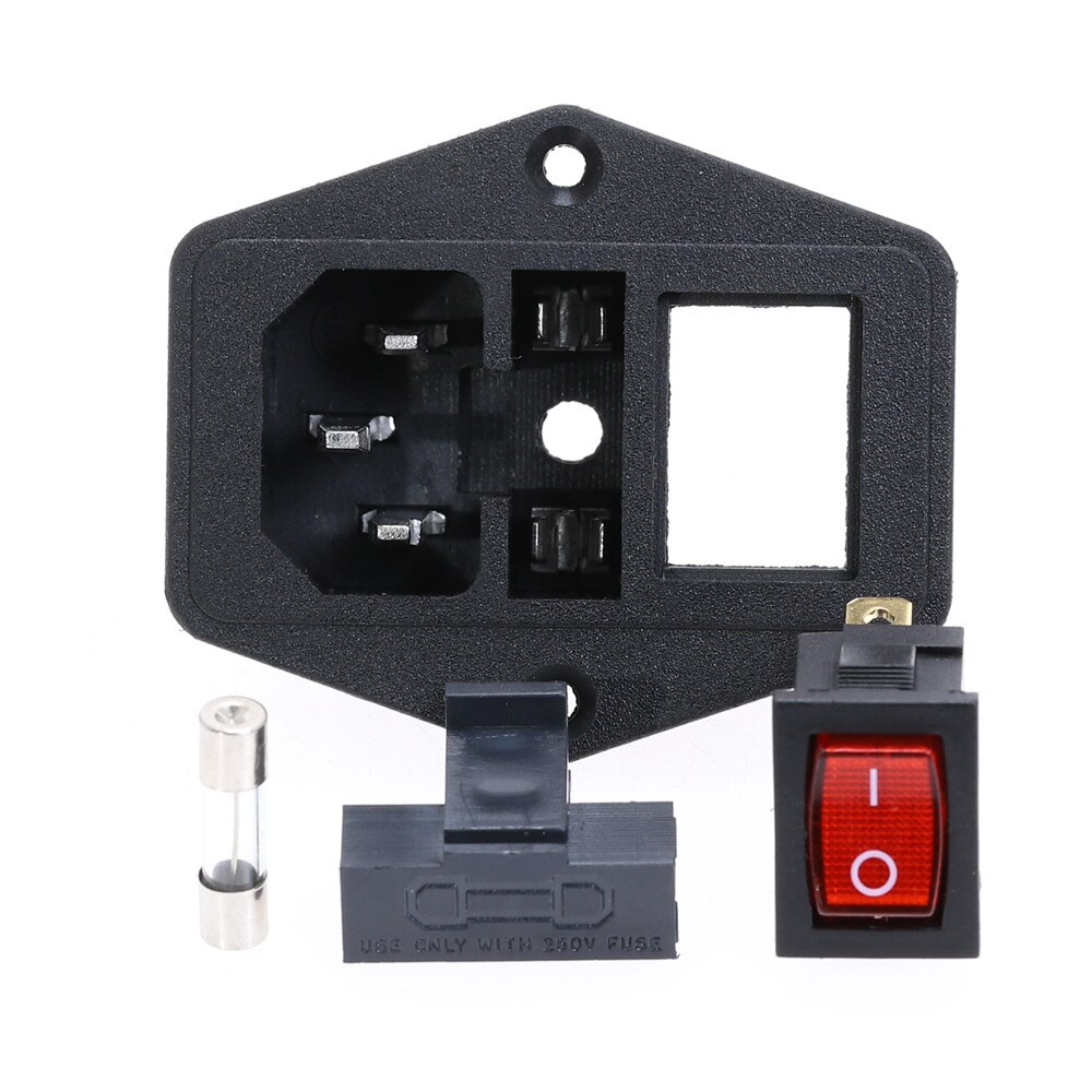 thumbnail interactive-video image 1 of 10-Pack IEC320 C14 AC Power Socket With Red Light Switch – 250V/10A, 3-Pin, 1.5 Type 1 of 4
