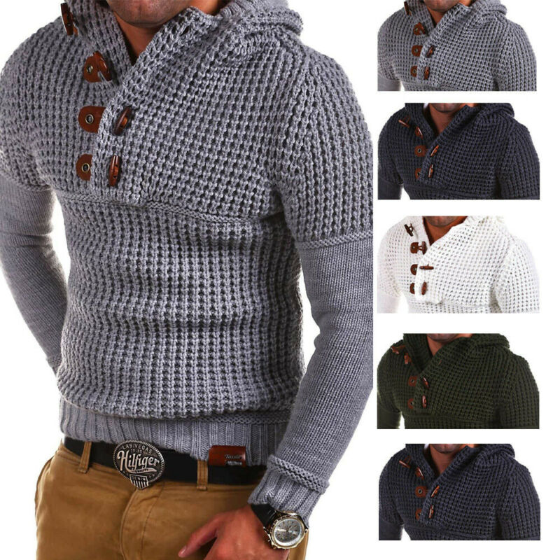Heren trui gebreide hoodies knoopsluiting heren effen trui sweatshirt casual streetwear jas winterjas sudadera hombre