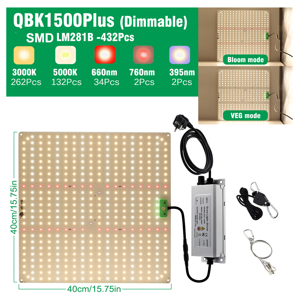 Luz LED de cultivo de espectro completo LM281B con espectro ajustable para iluminar plantas en diferentes etapas de hidroponía de invernadero: RGB / US