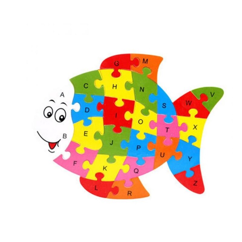 Wooden turtle fish crab animal shapes English ABC Alphabet Learning Puzzle Jigsaw Intelligence Game Toys Education Children Kids: Black