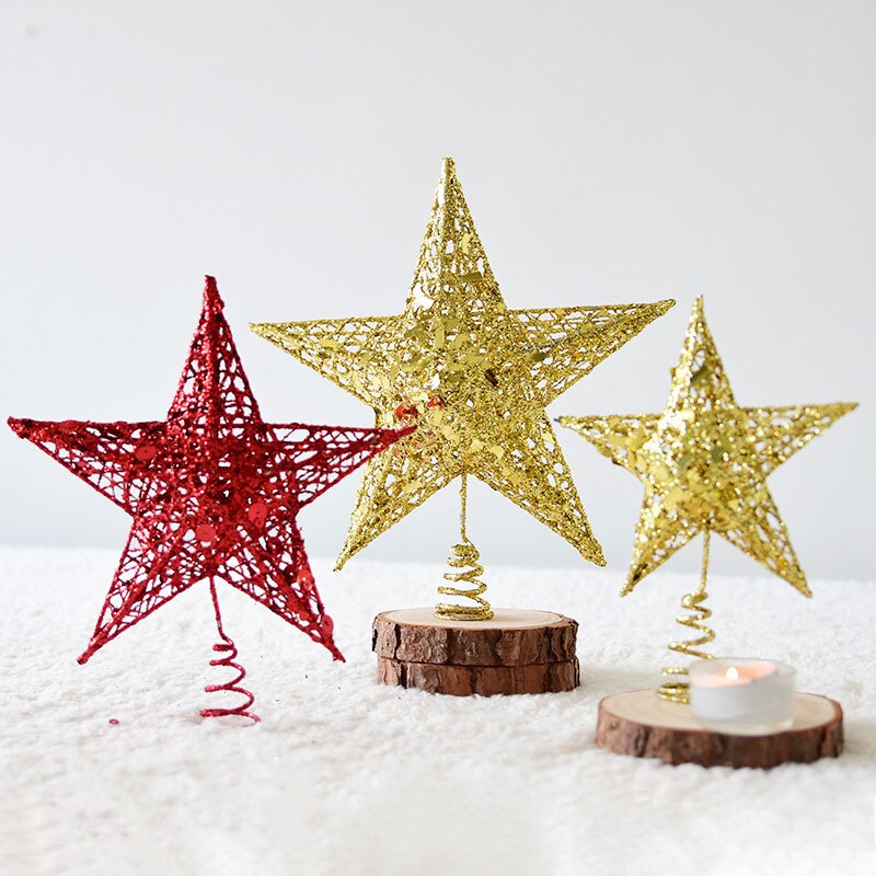 Five-pointed star Wrought iron decorations Tree top star sequins Vertical five-pointed star Christmas decoration supplies