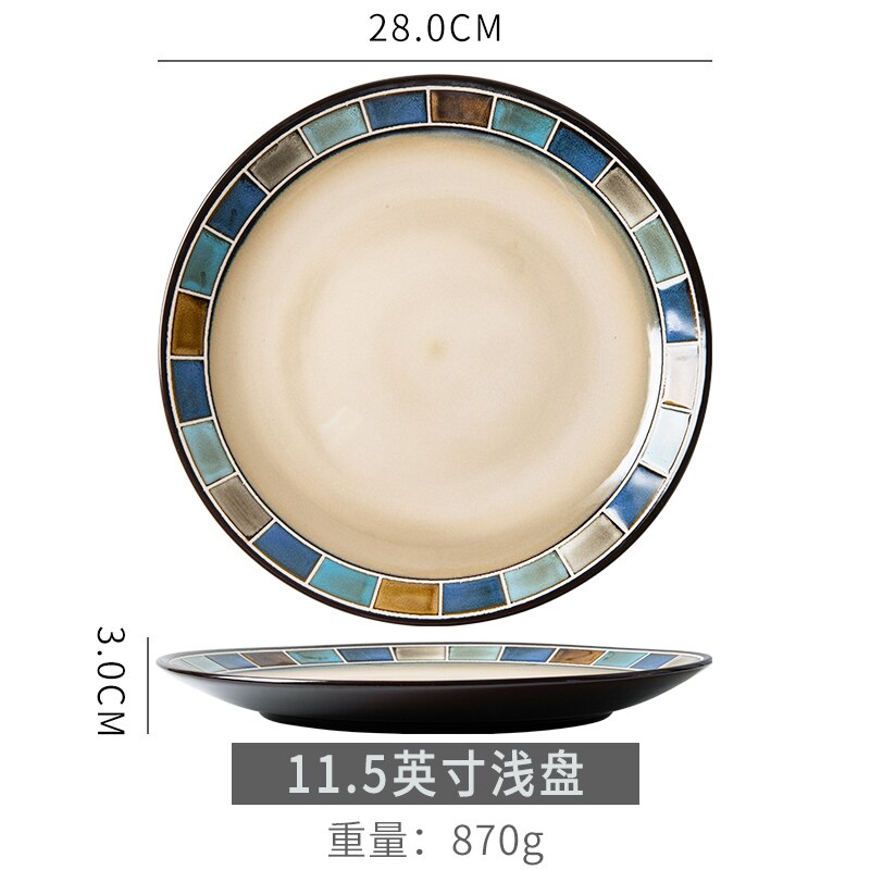Japanese-style Bowl and Plate Combination Ceramic Tableware Sets Noodle Soup Bowl Western Food Steak Dish Dinner Plates: 11.5 Shallow dish