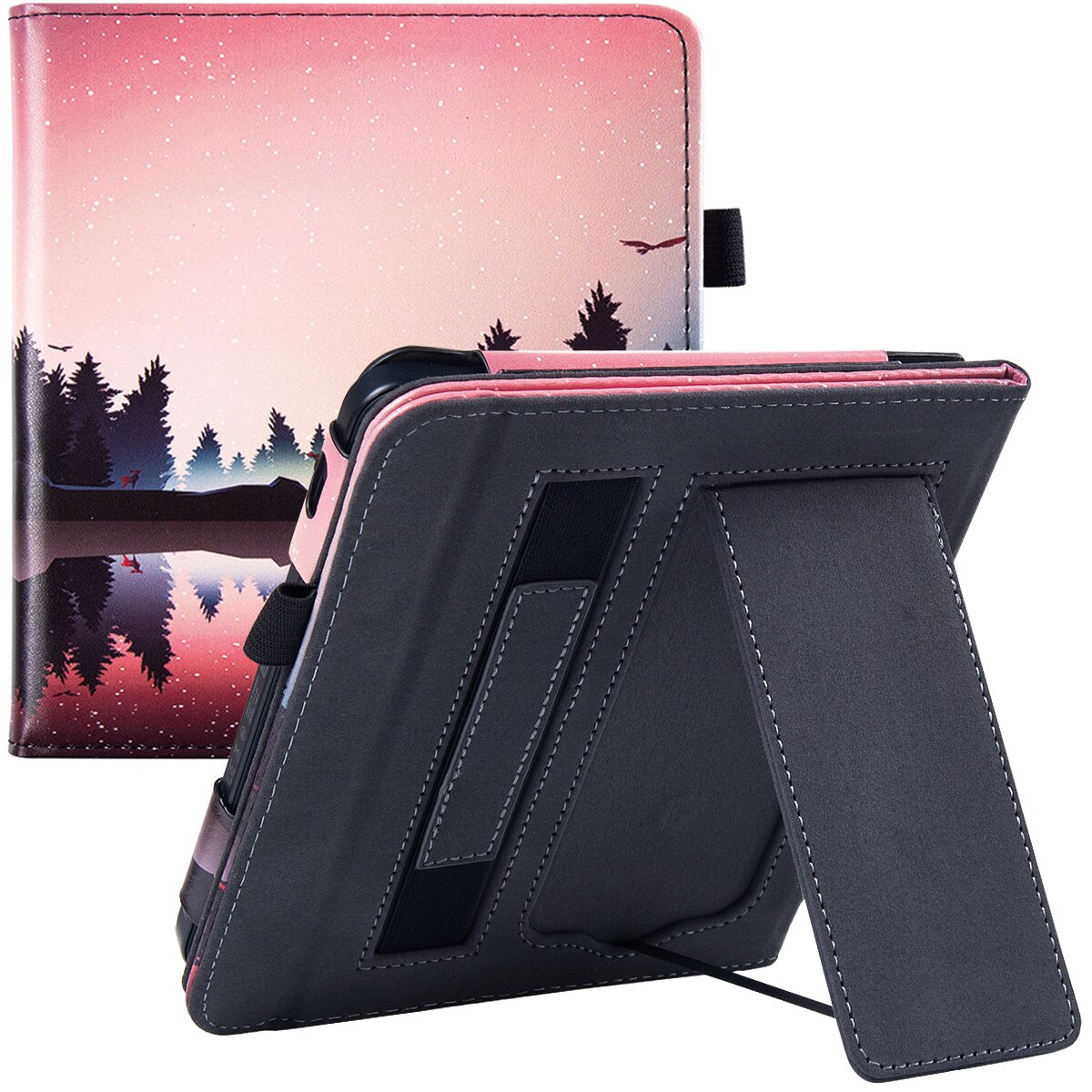 Stand Case voor Kobo Libra 2 eReader uitgebracht, model N418) - Premium PU-lederen hoes met draagriem/Auto Sleep/Wake: Nightfall