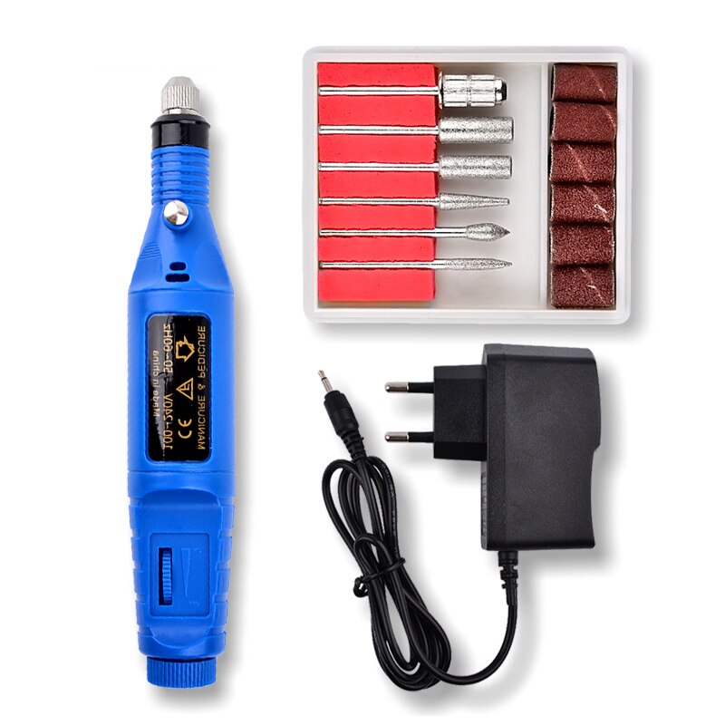 1Set Electric Nail Drill Machine Kit Pedicure Nail File Nail Tools 6 Bits Drill Nail Drill Machine Equipment TSLM1: Blue EU Plug