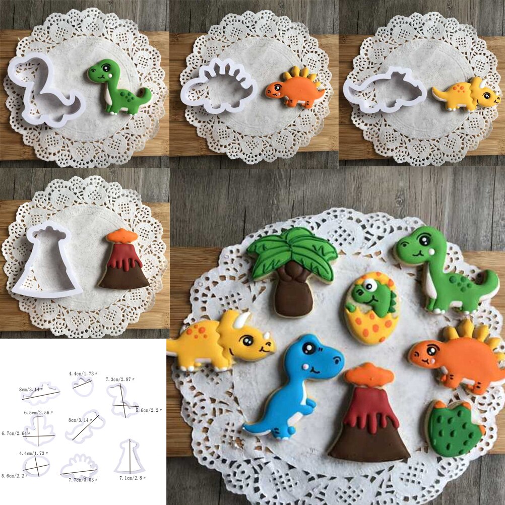 8 Stks/set 3D Dinosaurus Cookie Postzegels Plastic Cookie Biscuit Decoratie Mold Dierlijke Vorm Cookie Cutters Bakken Tools