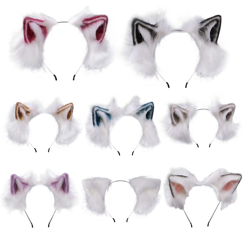 Popular Furry Bendable Cat Ears Headband Cute Flurry Plush Simulation Animal Cosplay Hair Hoop Japanese Kawaii Lolita Headpiece