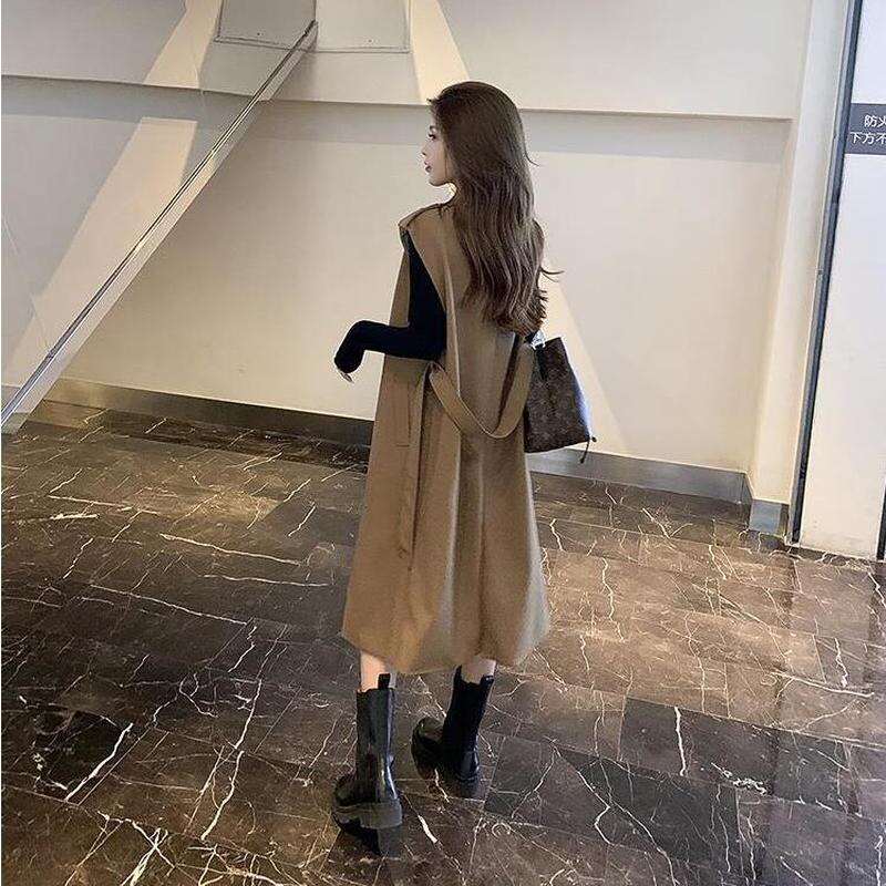 Trench-coat sans manches pour femmes, ceinture de printemps, couleur Pure, passe-partout, de rue, coupe-vent, Style coréen Ins