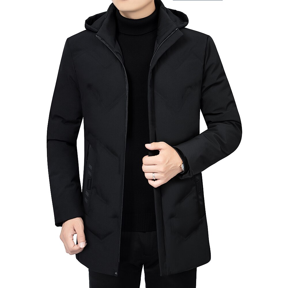 Casual mænd vinterparka mellemlang 2 farver varm jakke outwear vindtæt frakke hætte str. l -4xl